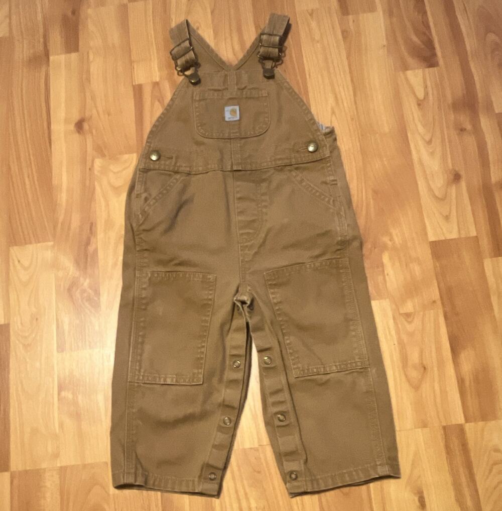 Carhartt Brown Canvas Children's Bib Overalls 18M Pockets Button Closure. Unisex